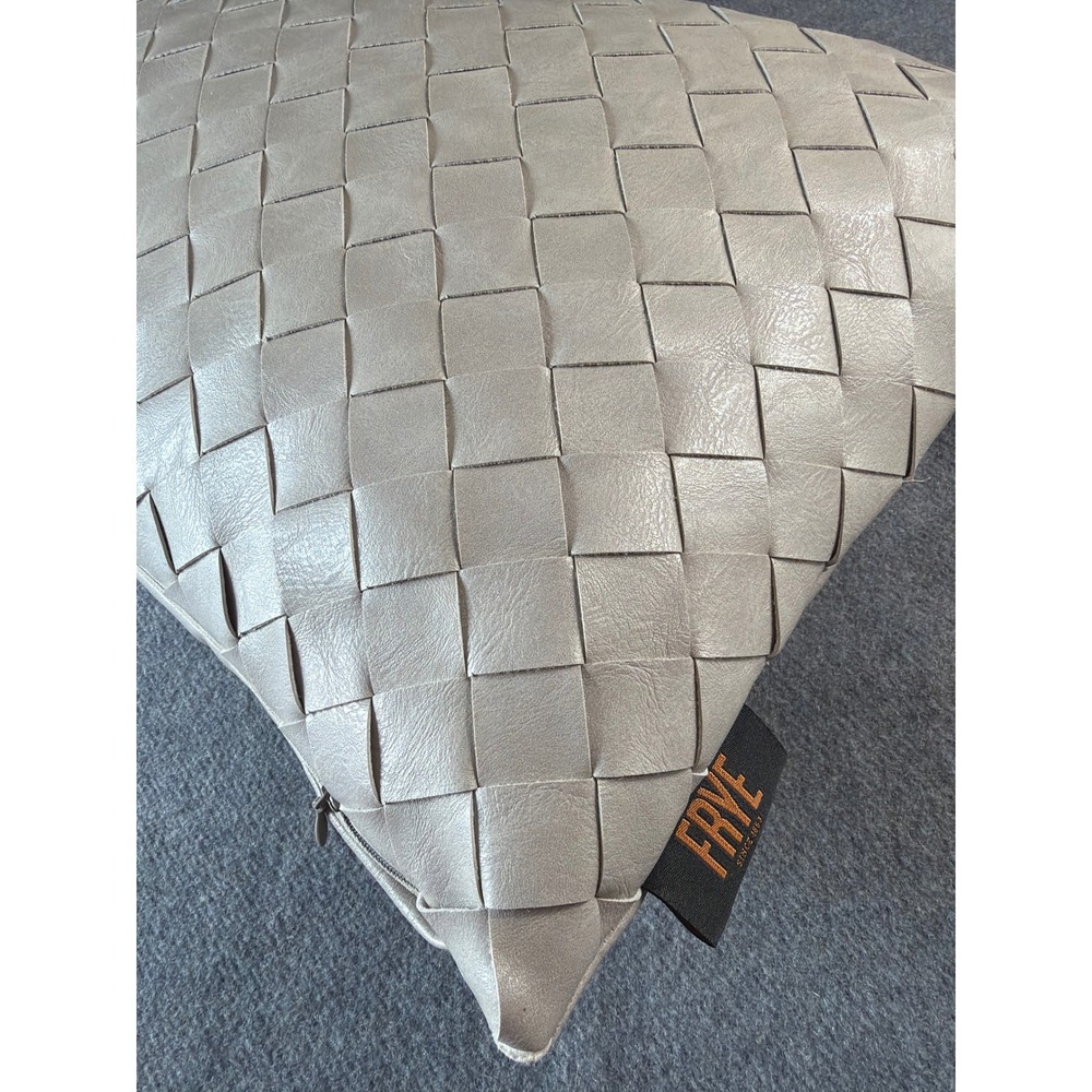 Frye Throw Pillow Unisex 14x20 Grey Woven Basketweave Faux Leather Accent